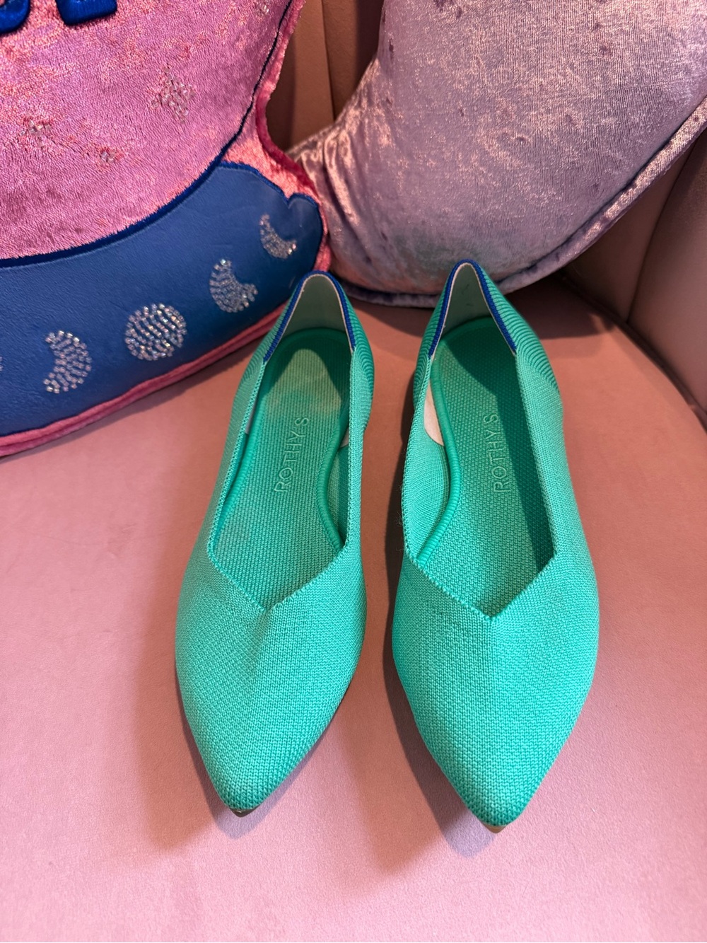 Rothy's Teal Pointed Knit Flats